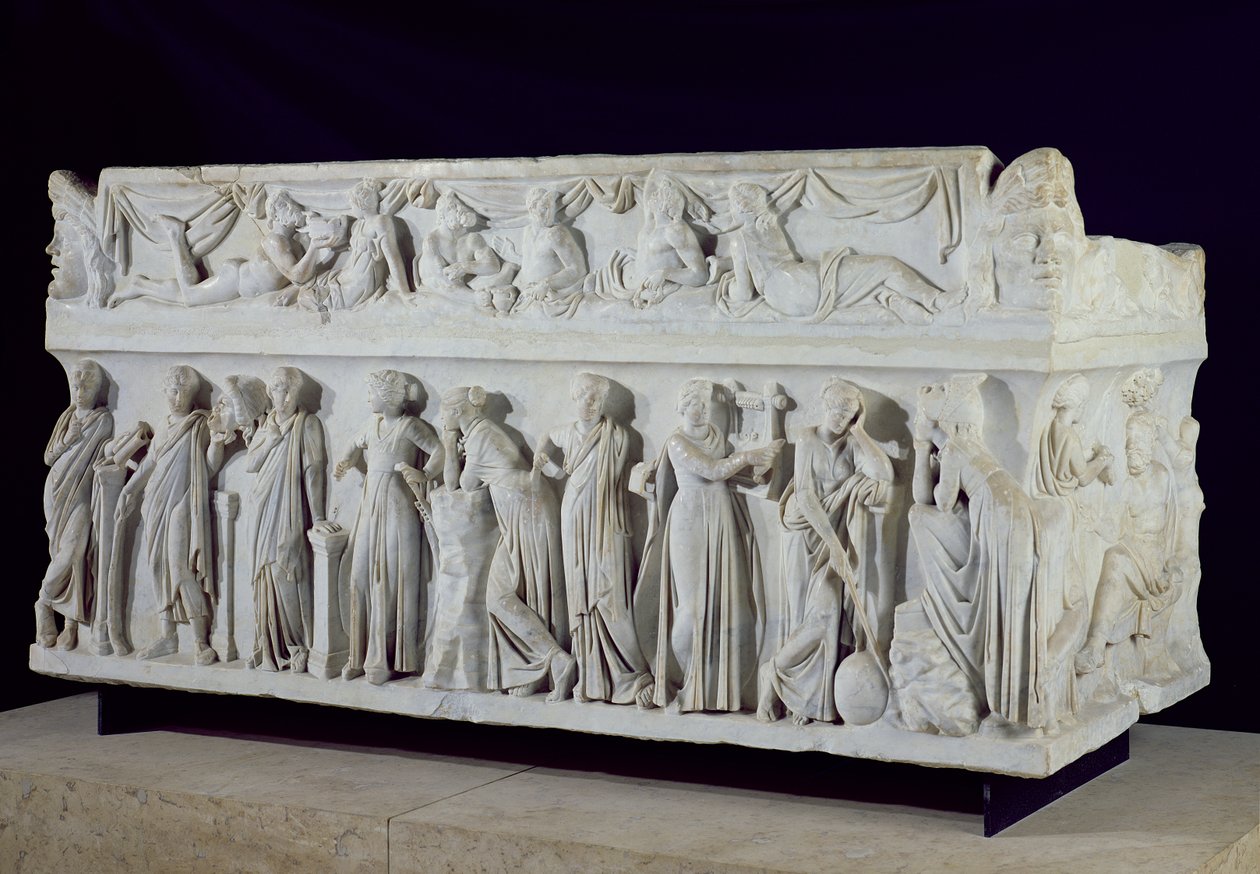 Sarkofág s vlysem devíti múz, kolem 160 n. l. (mramor) (viz také 232876) od Roman
