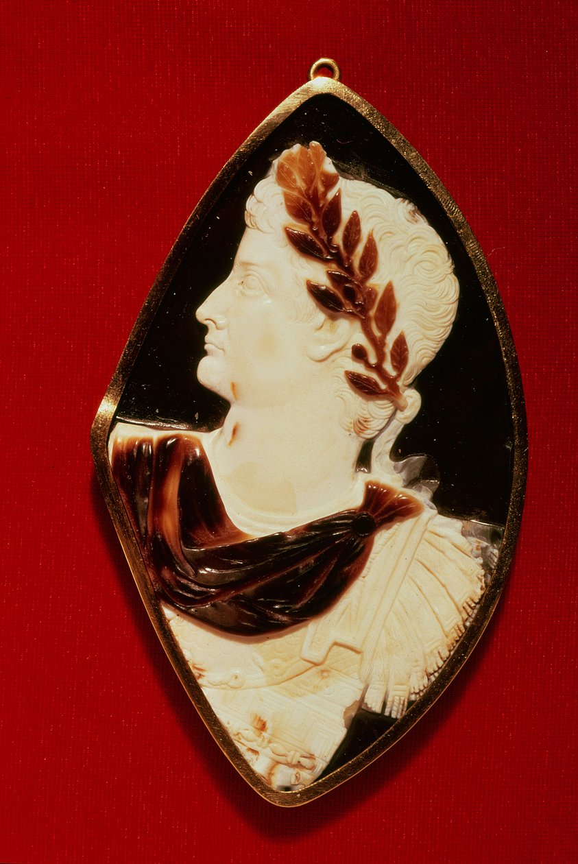 Sardonyx Cameo s profilem Tiberia (Claudius Nero) (42 př. nl-37 n. l.), 1. století n. l. (sardonyx) od Roman