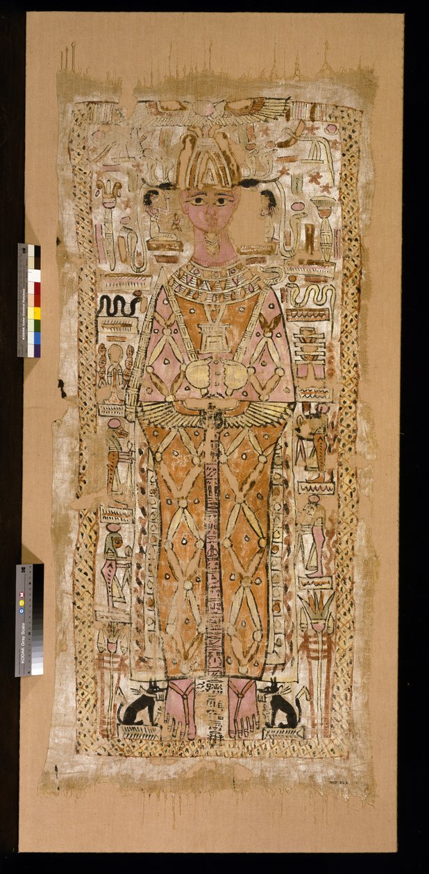Plátno zobrazující zesnulého, muže jménem Nespatawi, jako Osiris, lemovaný bohy a symboly (malované prádlo) od Roman