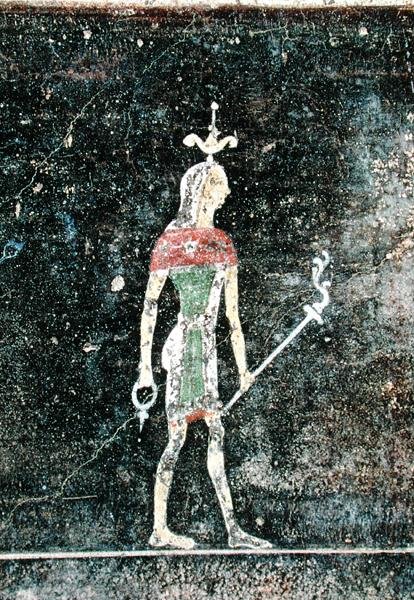 Stojící bůh, detail z tablinia zdobeného malbami v egyptském stylu, cca 27-14 př.nl od Roman