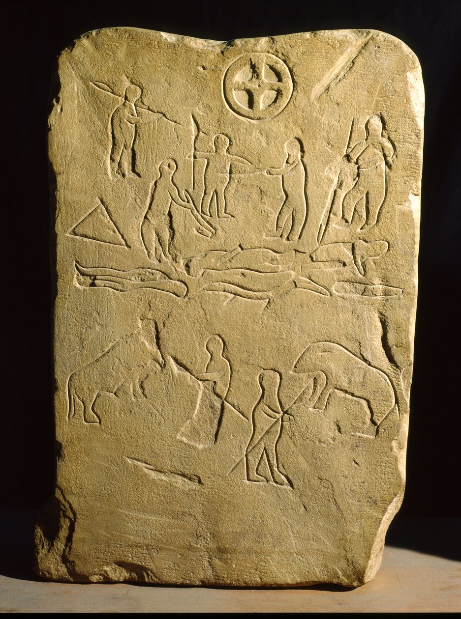 Stela se scénami boje a lovu, z Novario (pískovec) od Roman
