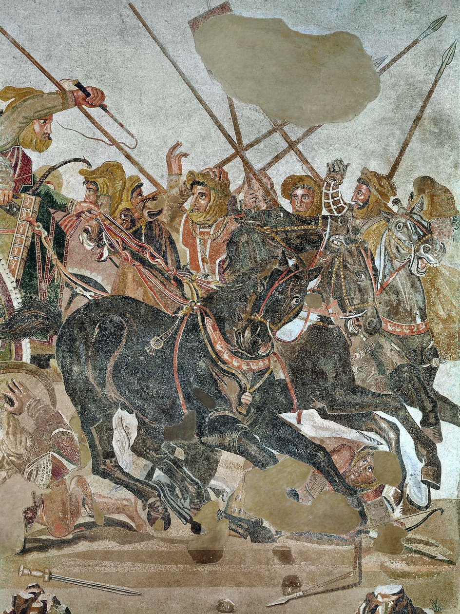 Alexandrova mozaika, detail perské armády v bitvě u Issu, mozaika kolem 80 let před naším letopočtem od Roman
