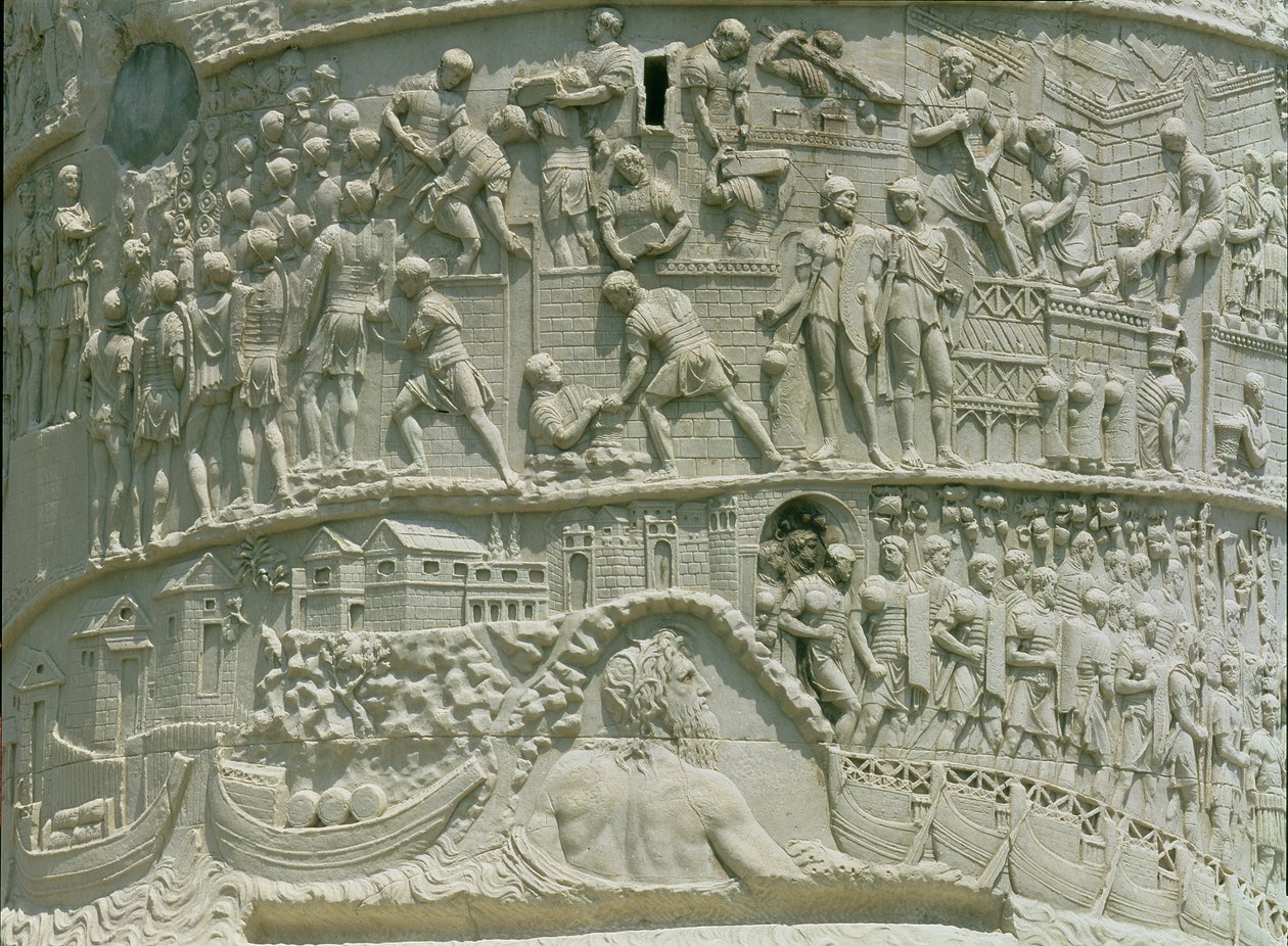 Římská armáda překračující Dunaj, detail z Trajánova sloupu, 113 n. l. (vápenec) od Roman
