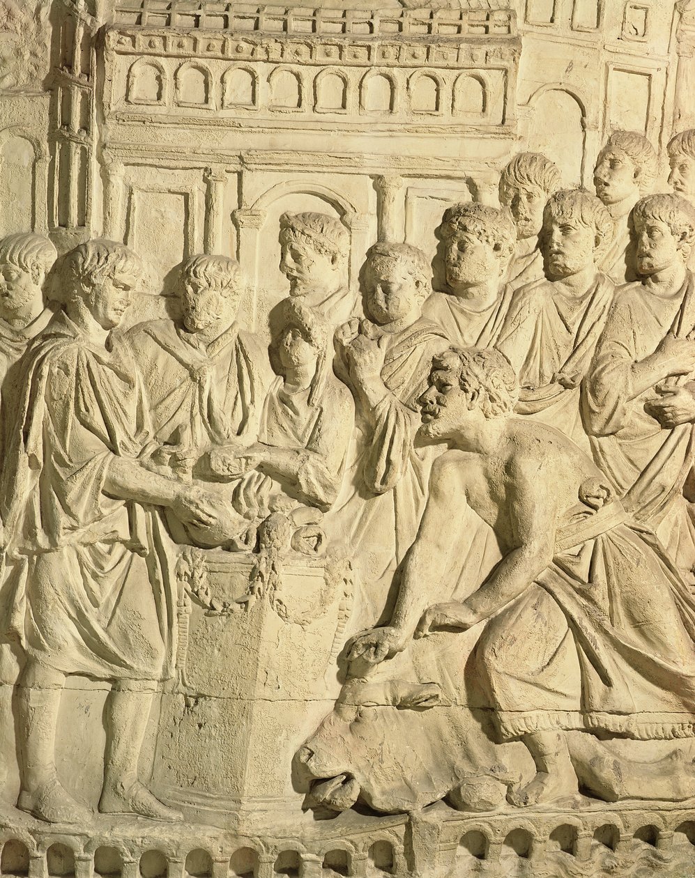 Sarmati vzdávající hold Římanům, detail z odlitku Trajanova sloupu (omítka) od Roman