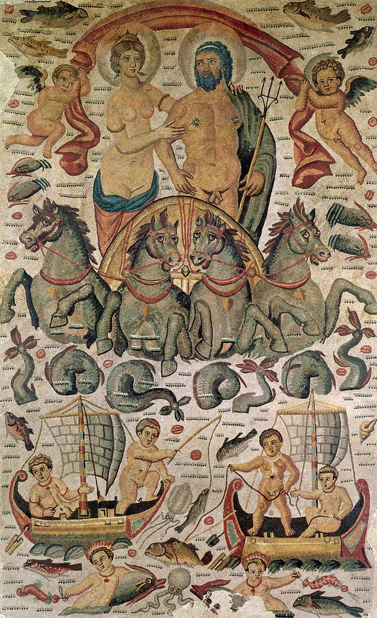 Triumf Neptuna a Amfitritu, fragment chodníku, z Constantine, Alžírsko (mozaika) od Roman