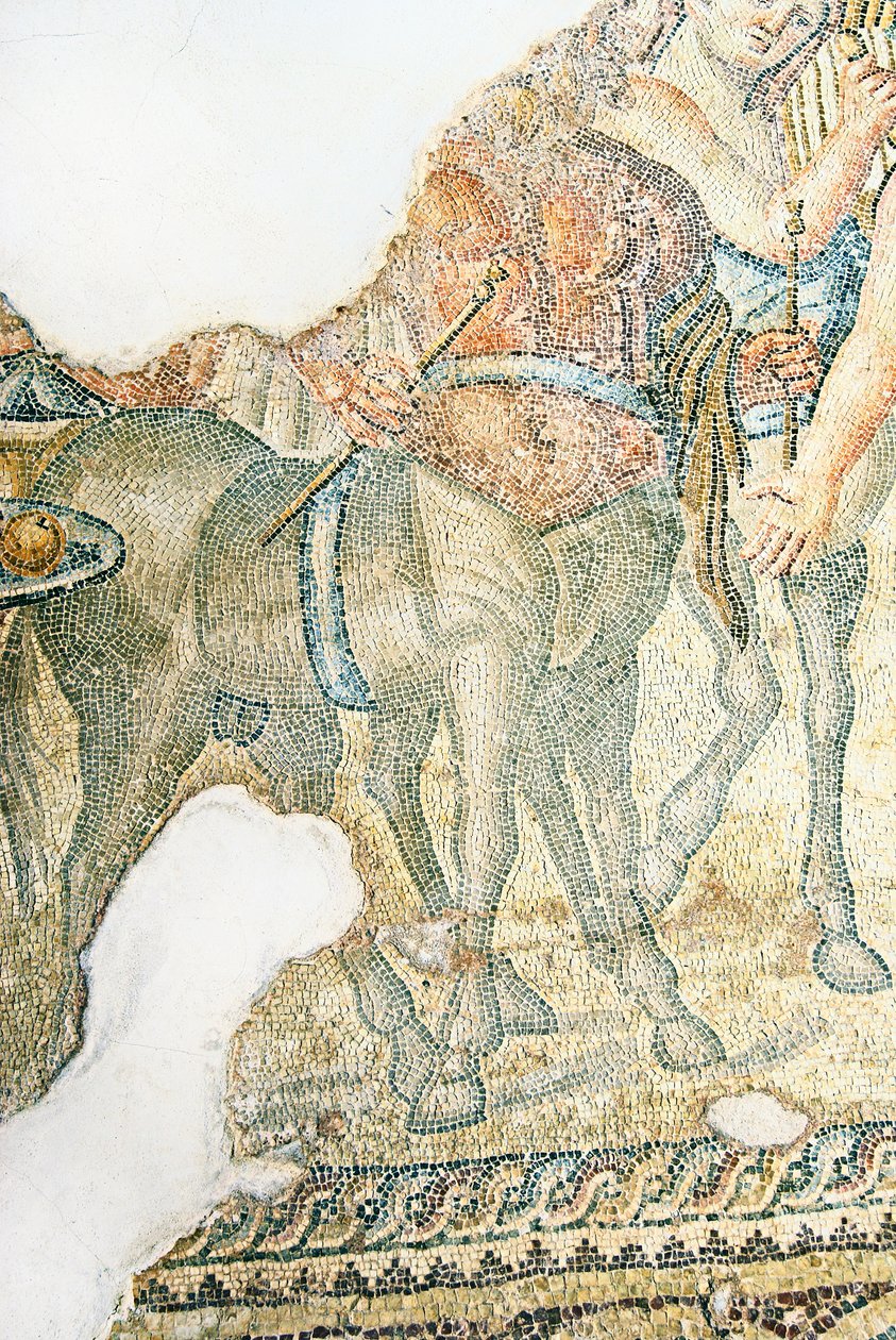 Triumfální procesí Dionysos, detail dvou kentaurů, House of Aion, Paphos, Kyperská mozaika od Roman