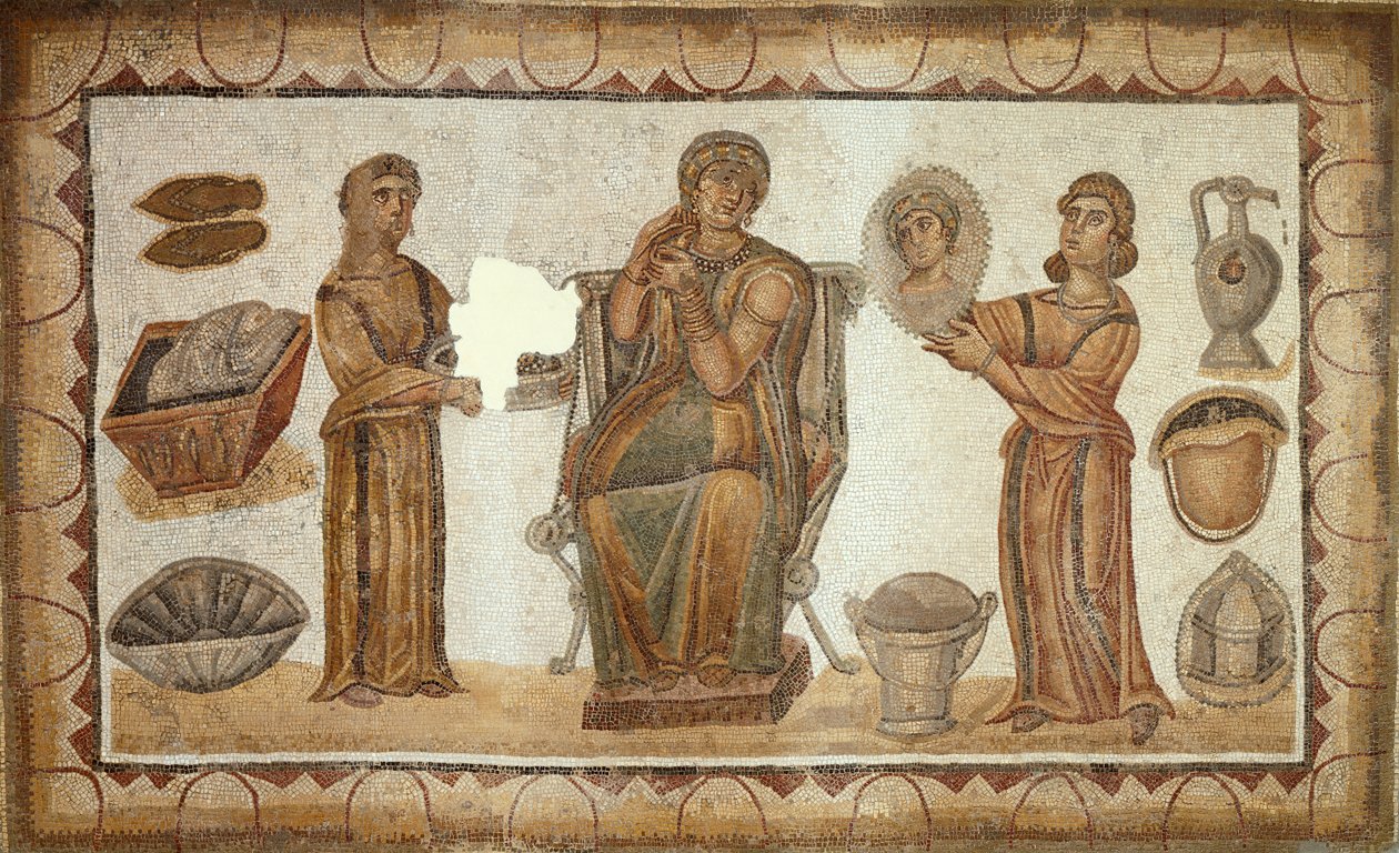 Žena ze Sidi Ghrib na její toaletě (mozaika) od Roman
