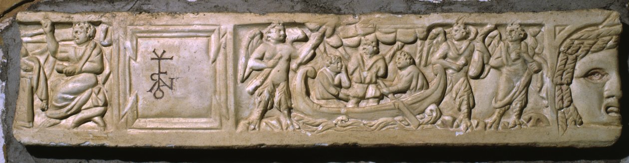 Ulysses and the Sirens, fragmentární víko ze sarkofágu (mramor) od Roman