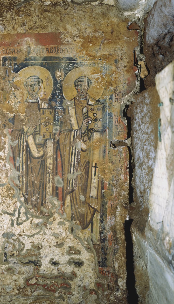 Nástěnná malba z krypty papežů, katakomby San Callisto, Řím od Roman