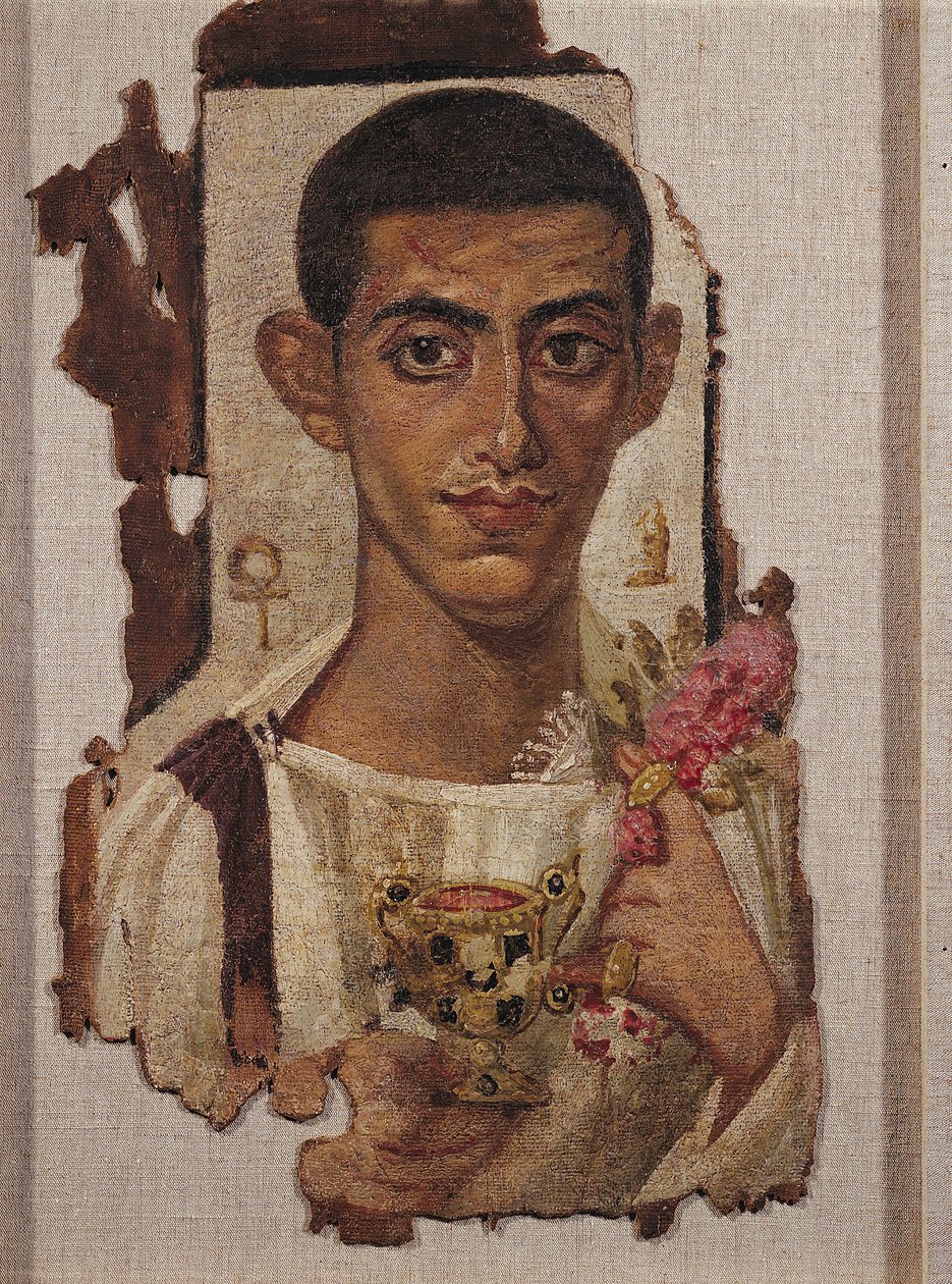 Fayumský portrét Ammonia z Antinoe (enkaustický vosk na plátně) od Roman Period Egyptian