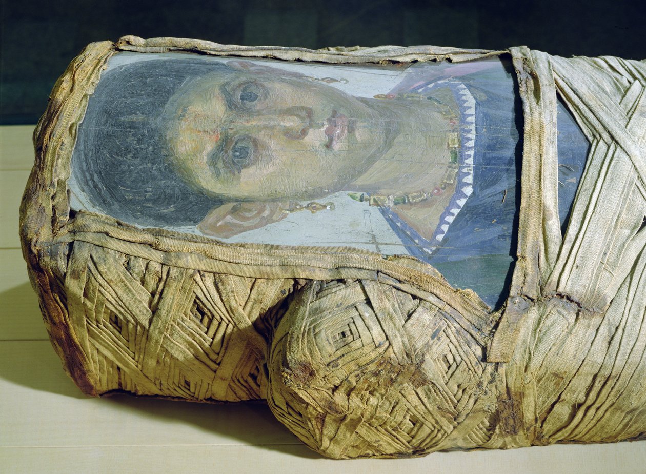 Mumiový portrét Eudaimona, 2. století (enkaustika na dřevě a plátně) od Roman Period Egyptian