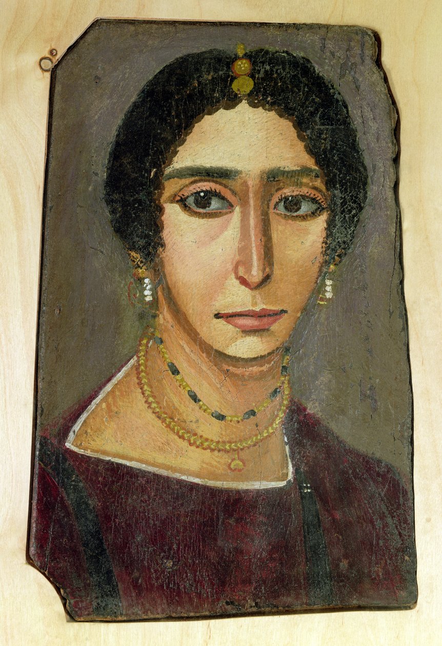 Portrét ženy, z Fayumu, 1.-4. století (enkaustický vosk na dřevě) od Roman Period Egyptian