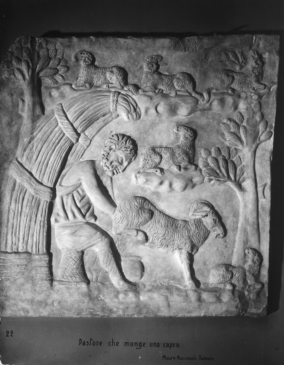 Pastýř dojící kozu, detail ze sarkofágu od Roman Roman