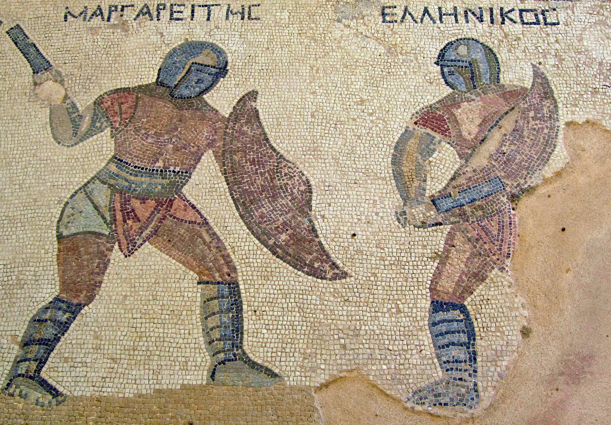 Boj mezi dvěma gladiátory, Dům gladiátorů, Kourion, Kypr (mozaika) od Roman