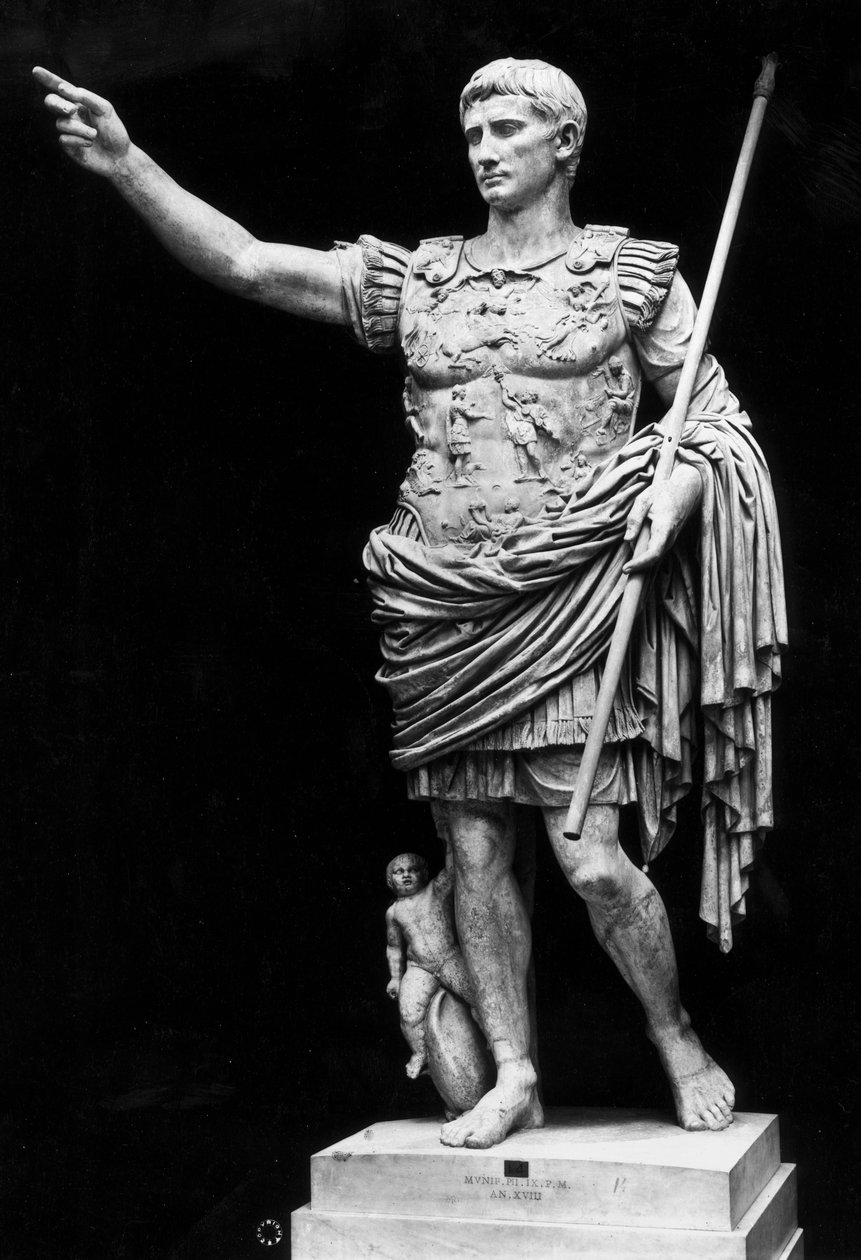 Augustus z Prima Porta (mramor) (černobílá fotografie) od Roman