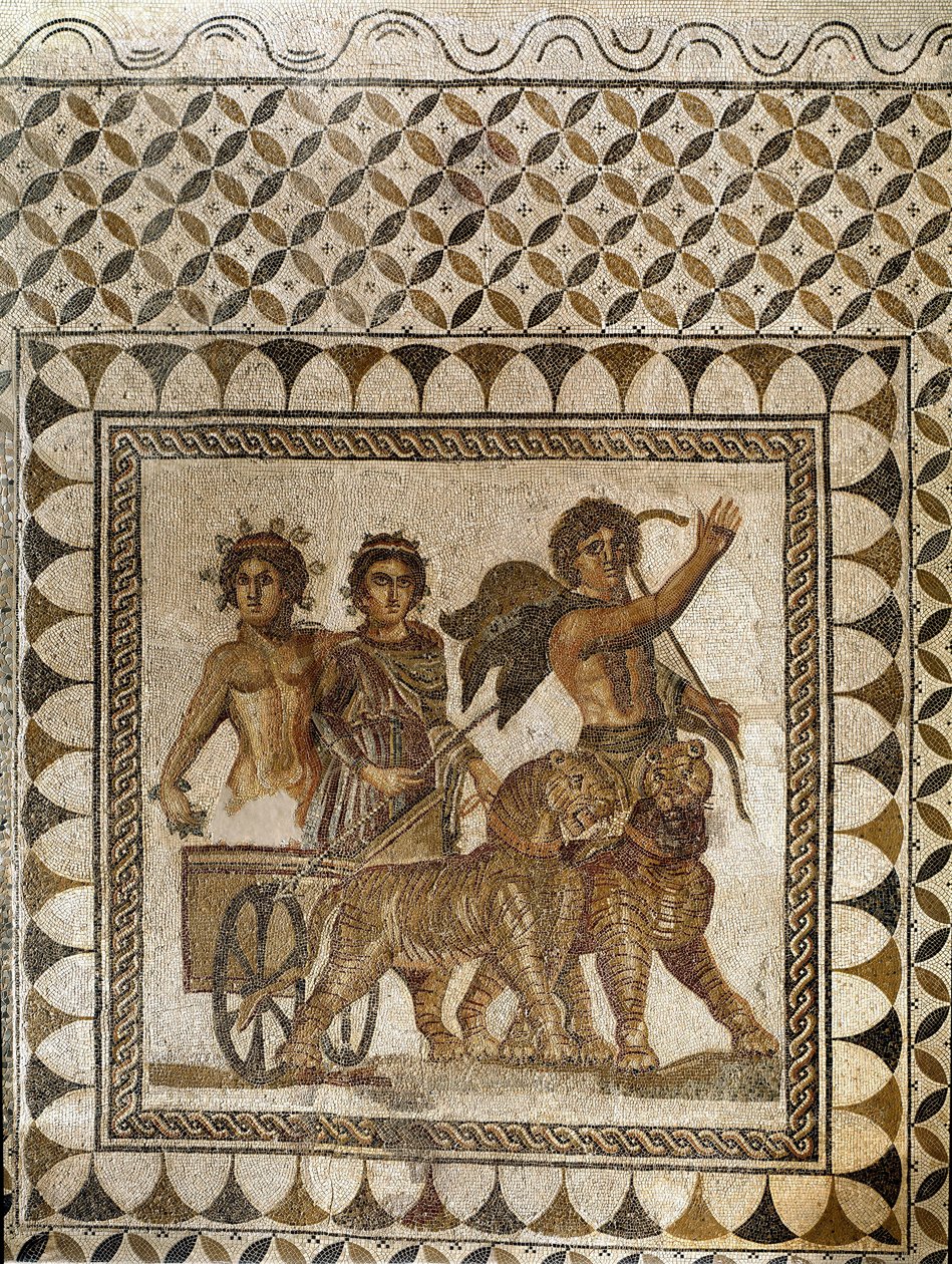 Bakchus ve voze taženém tygry, 3. století (mozaika) od Roman