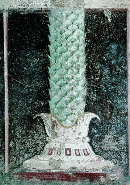Základna sloupu ve stylu kmene palmy, detail z tablinia zdobeného malbami v egyptském stylu, cca 27-14 př.n.l. od Roman