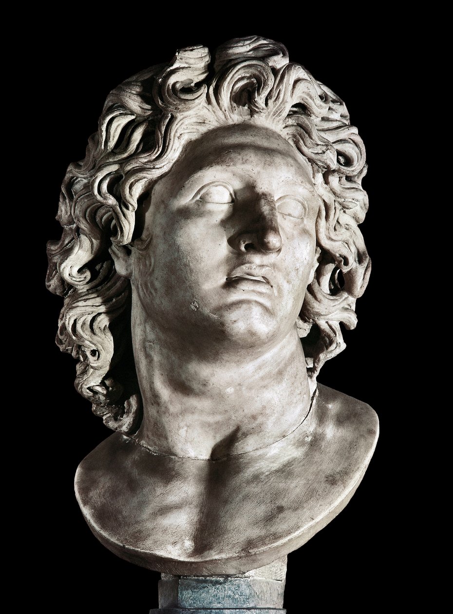 Busta Alexandra Velikého (356-323 př. n. l.), krále Makedonie a dobyvatele Persie. Římská kopie řeckého originálu, 3.-2. století před naším letopočtem (mramor) od Roman