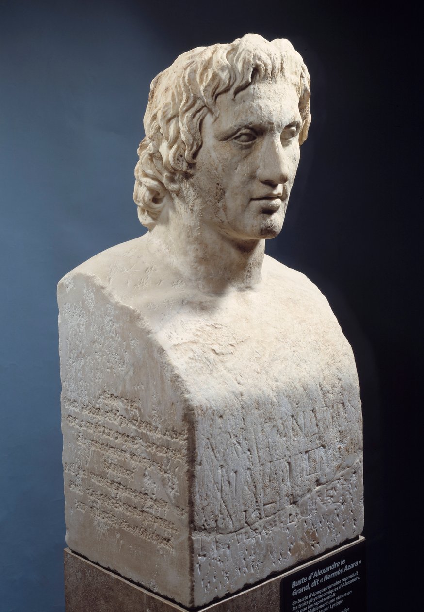 Busta Alexandra Velikého, známá jako „Hermes Azara“, římské dílo podle bronzové sochy Lysippa. Kolem roku 330 př.n.l. Paříž, muzeum Louvre od Roman