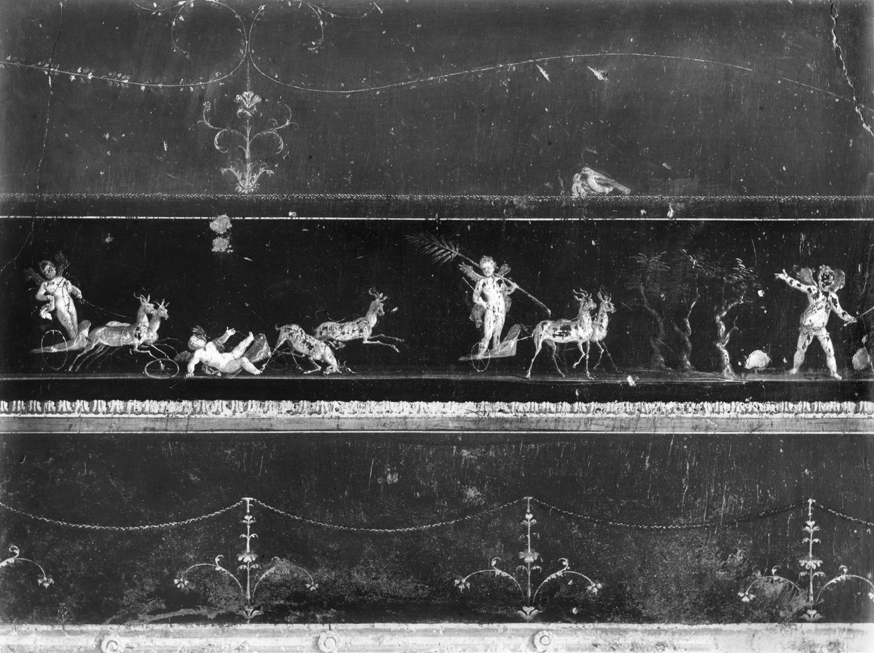 Cherubové v závodě vozů, vlys z Oecus z Casa dei Vettii (Dům Vettiů) kolem 50-79 našeho letopočtu od Roman
