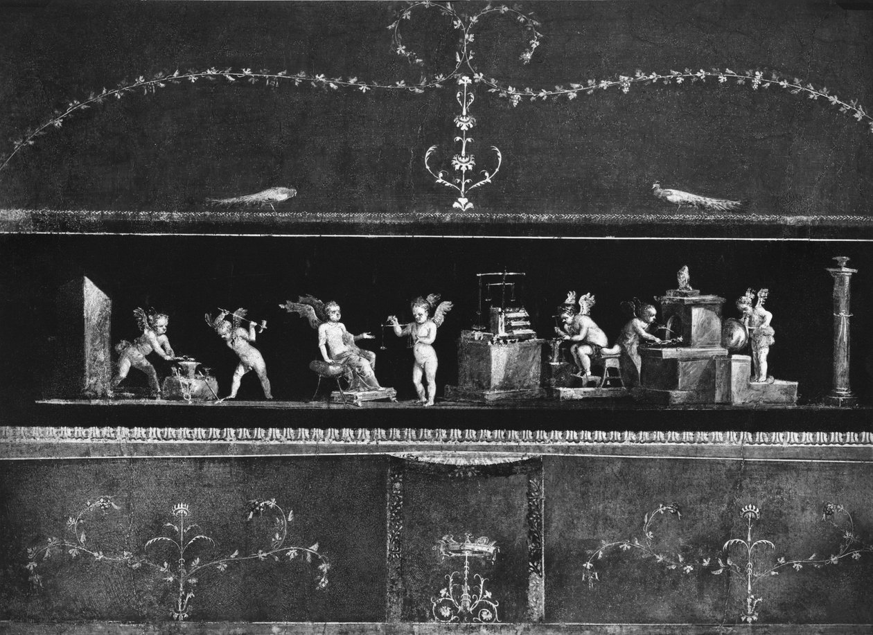 Cherubové vydělávají peníze, vlys z Oecus z Casa dei Vettii (Dům Vettiů) kolem 50-79 našeho letopočtu od Roman