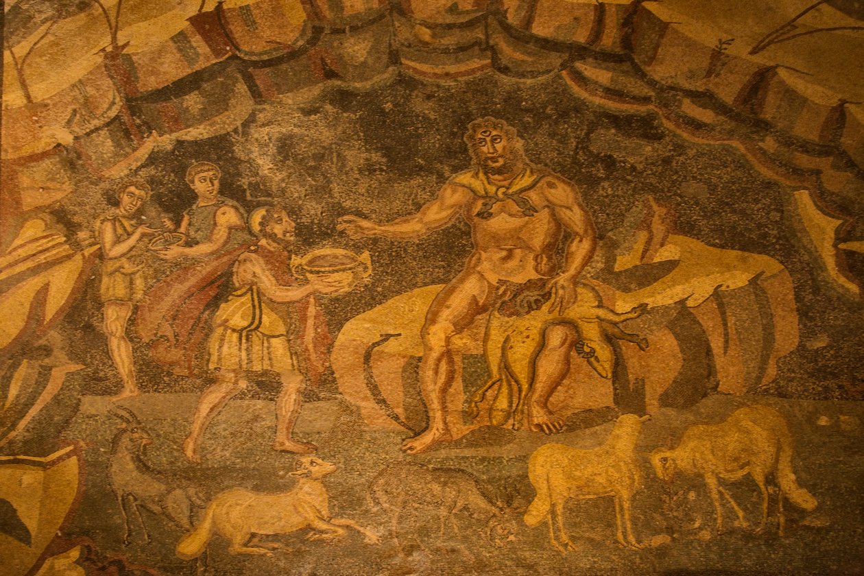 Podlahová mozaika Cyclops, Villa Romana del Casale, Piazza Armerina, Sicílie, Itálie (foto) od Roman