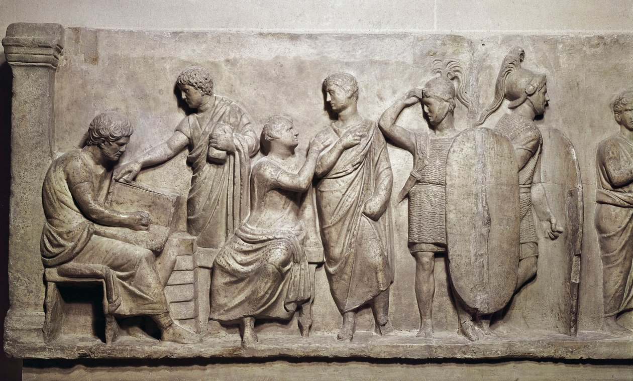 Domitius Achenobarbus, detail registrace občanů a obětování bohu Marsovi, c. 100 př.nl (mramor) od Roman