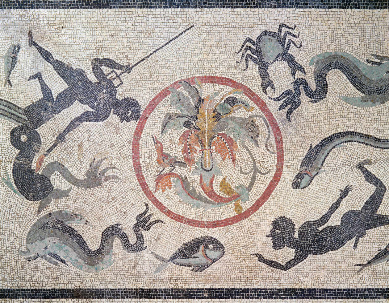 Rybáři a mořští tvorové, 1. století našeho letopočtu (mozaika) od Roman