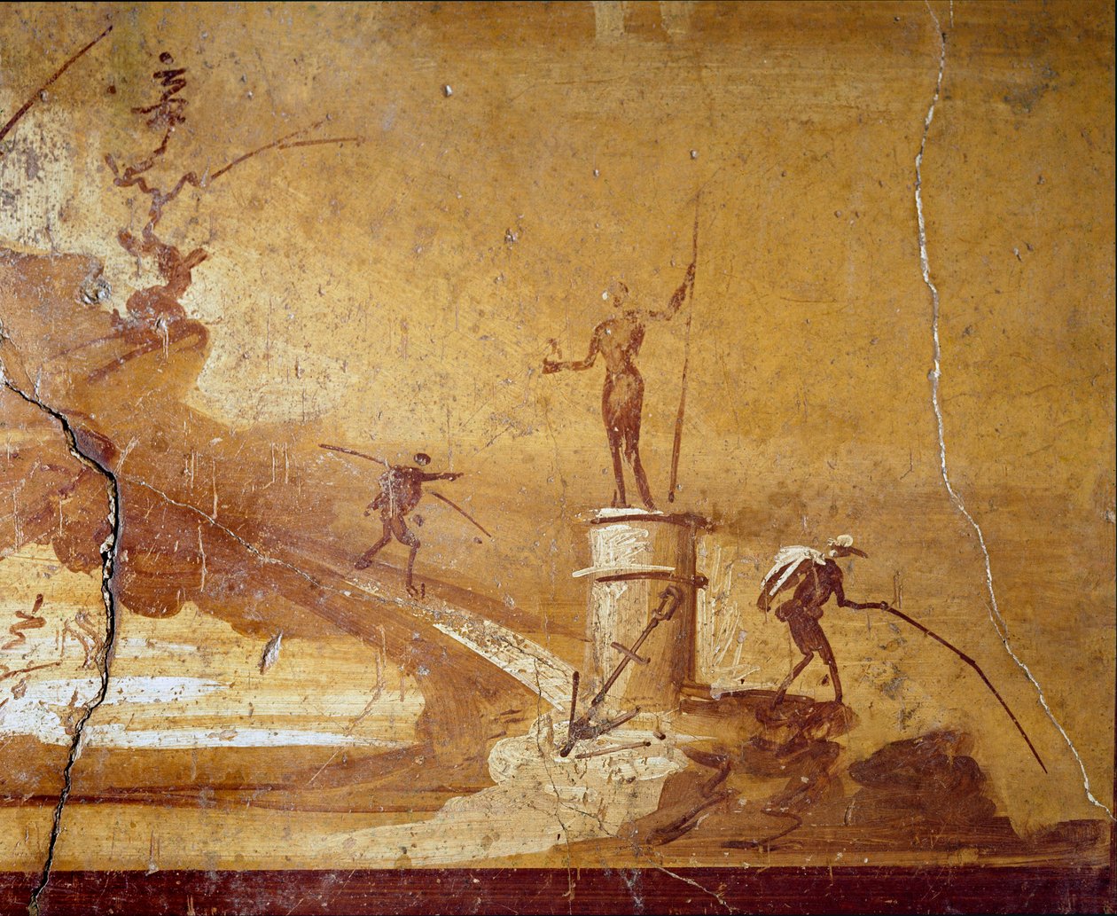 Rybářská scéna Detail monochromatické fresky z Herculanum (Ercolano) 1. století před naším letopočtem. Národní archeologické muzeum v Neapoli n. 9493 od Roman