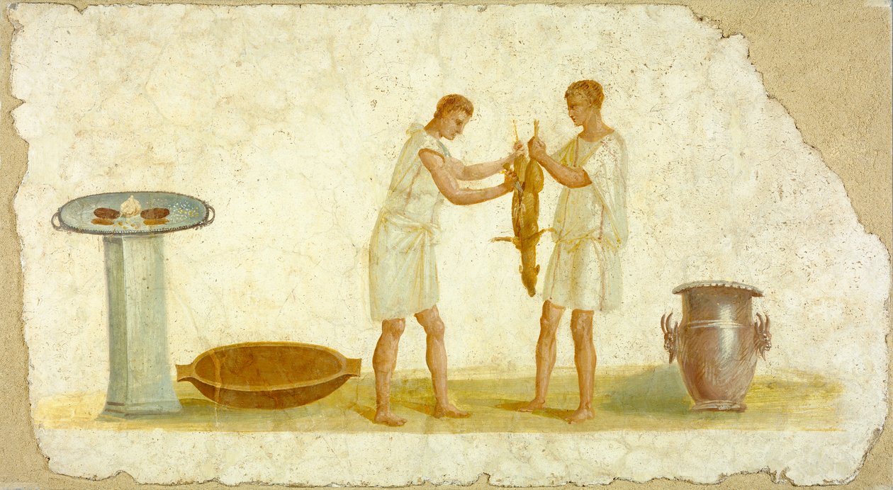 Fragment freskového panelu s přípravou jídla, cca 100-150 od Roman