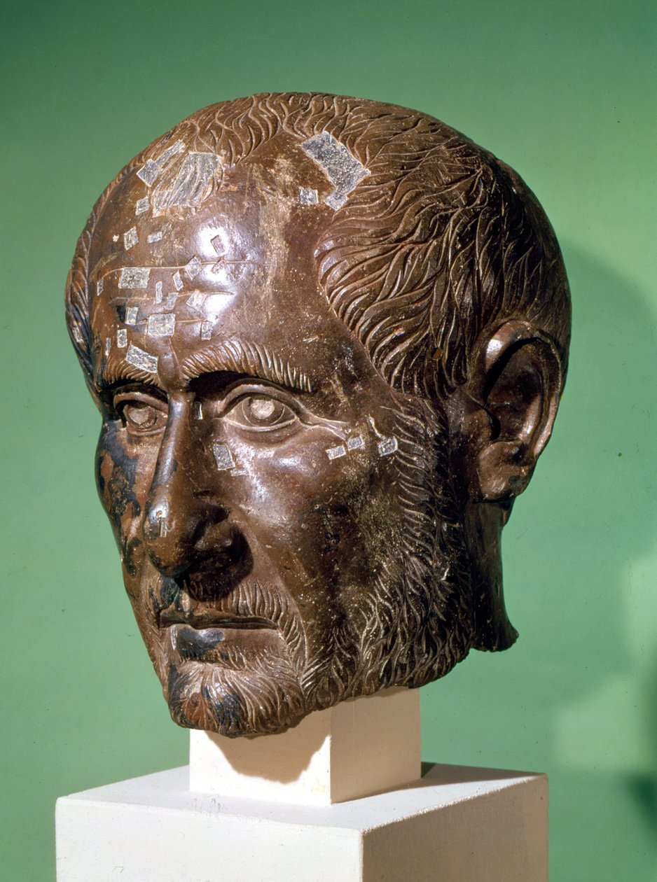Hlava Trajána Decia (201-251) ze Samisegetuzy, Rumunsko (bronz) od Roman