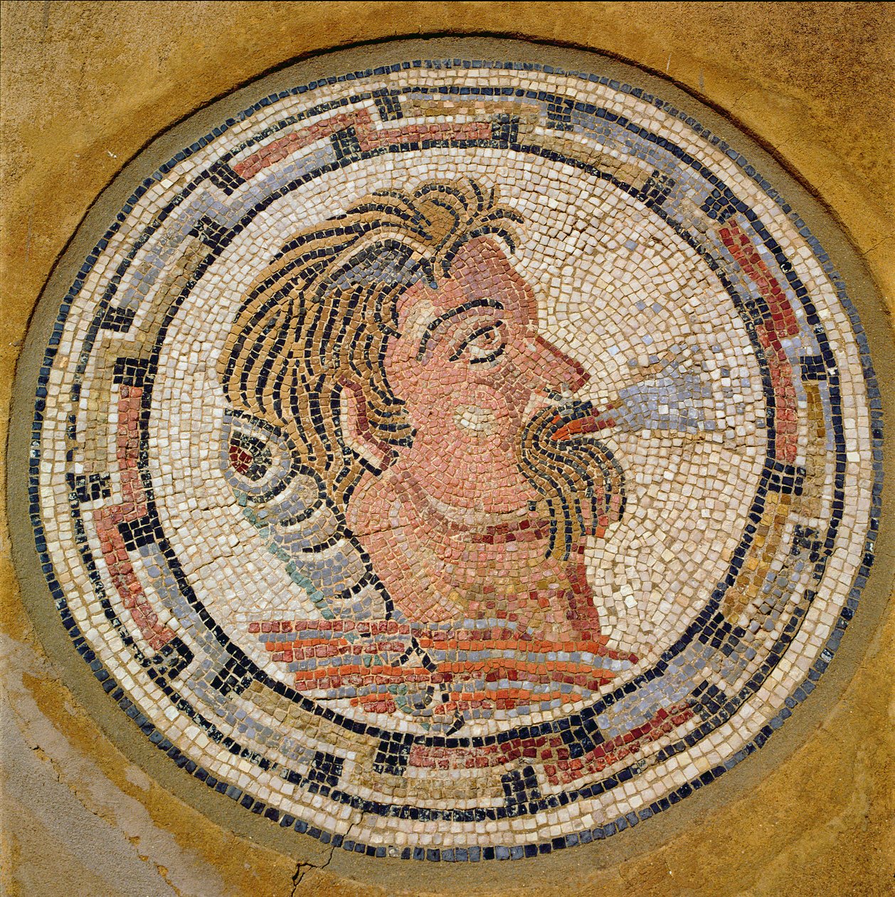 Hlava muže, římská mozaika z Orfeova domu, 3. století n. l. (mozaika) od Roman