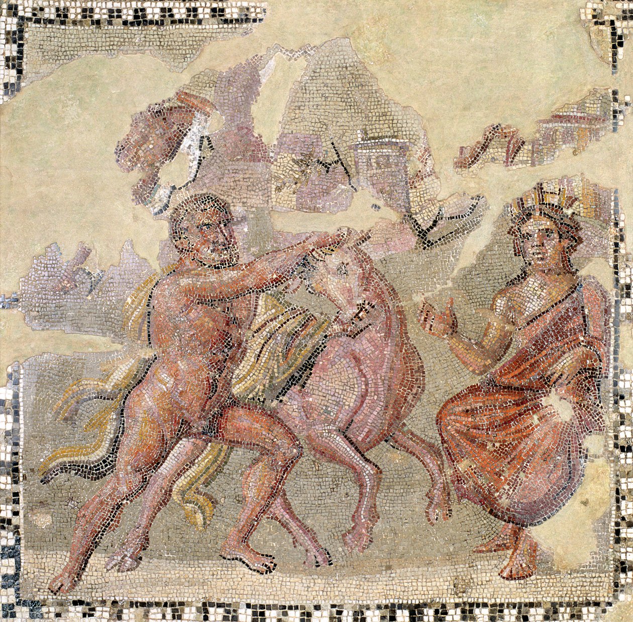 Herakles s krétským býkem, Ostia (mozaika) od Roman