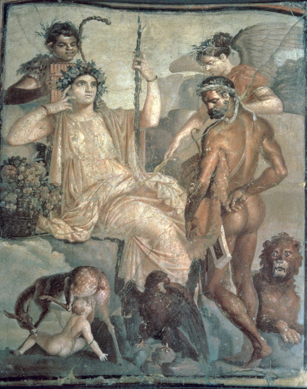 Hercules objevil Telephus, kolem roku 70 našeho letopočtu, římský, odstraněný z ‚baziliky‘ v Herculaneu (nástěnná malba) od Roman