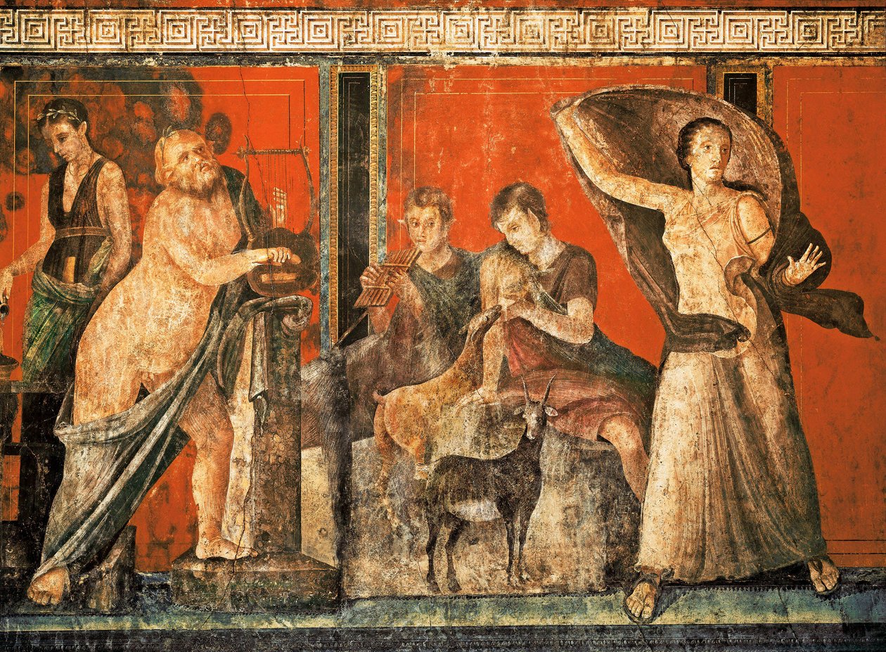Iniciační obřady kultu Dionýsa, freska z Villa Dei Misteri od Roman