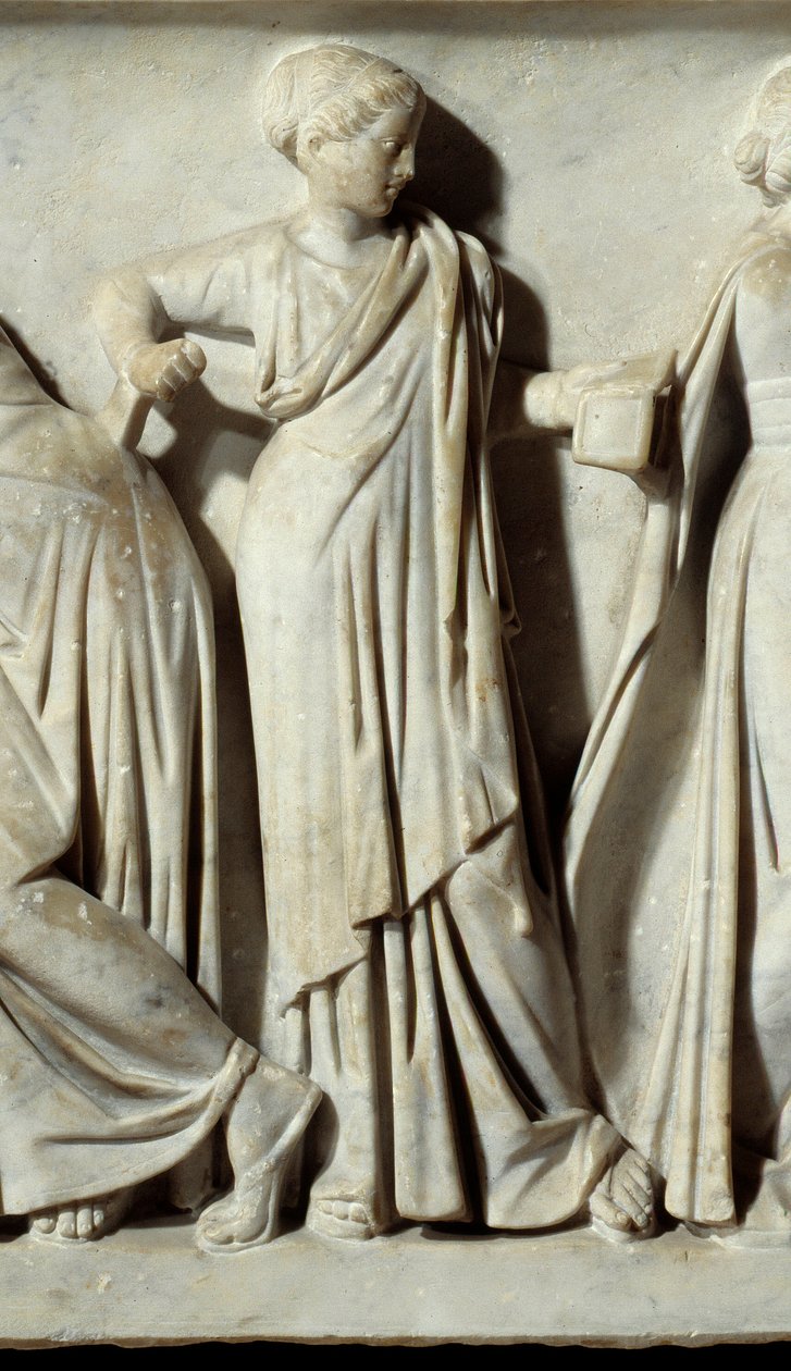 La muse Calliope, detail Sarcophagus des Muses: reprezentace múz umění a dopisů. Mramorová socha. 150 našeho letopočtu. Paříž, muzeum Louvre. od Roman