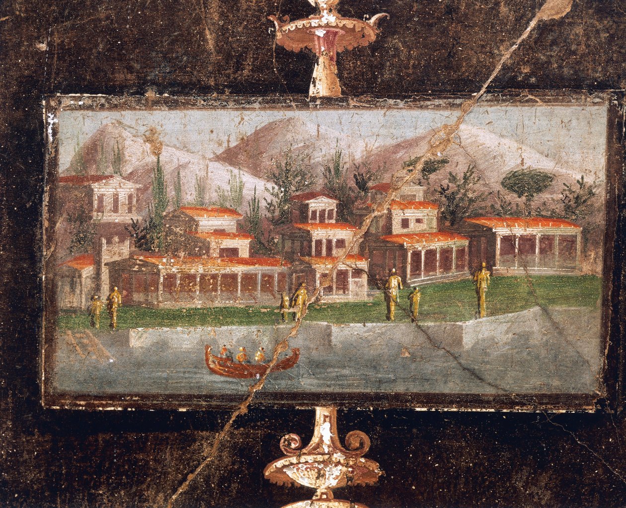 Krajina a architektura v nástěnné malbě v tablinum, Dům Marca Lucrezia Fronta, Pompeje, Kampánie, římská civilizace od Roman