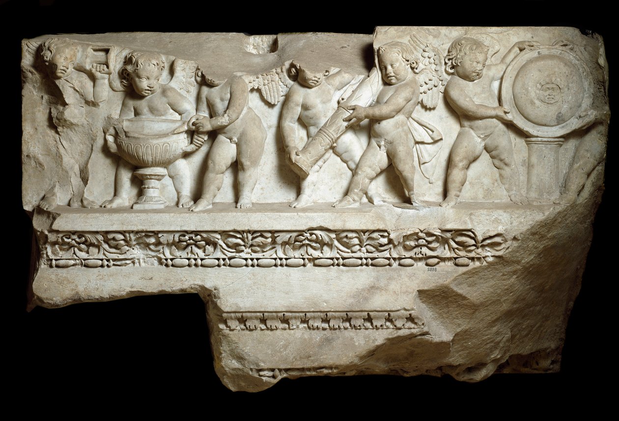 Láska nesoucí paže boha Marse, 2. století (mramorový reliéf) od Roman