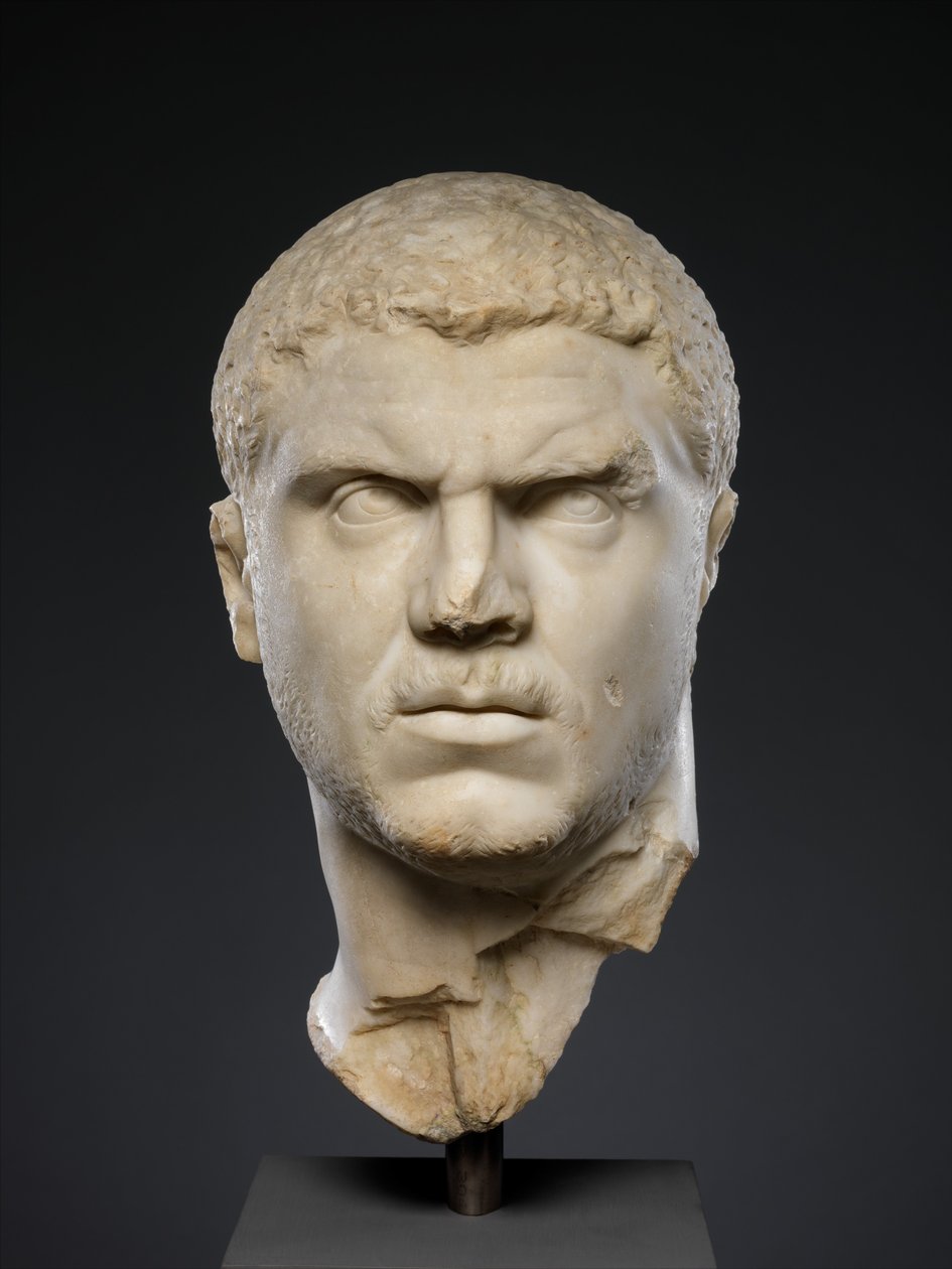 Mramorový portrét císaře Caracally, 212-217 nl (mramor) od Roman