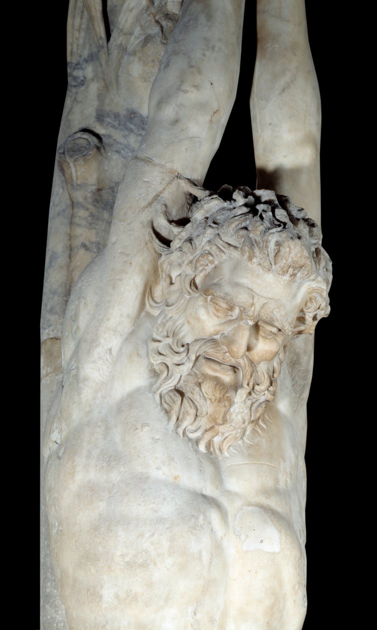 Marsyasova muka visící z kmene borovice. Detail. Mramorová socha z konce 3.-začátek 2. století před naším letopočtem. Ne 2,5 m Paříž, Musee du Louvre od Roman