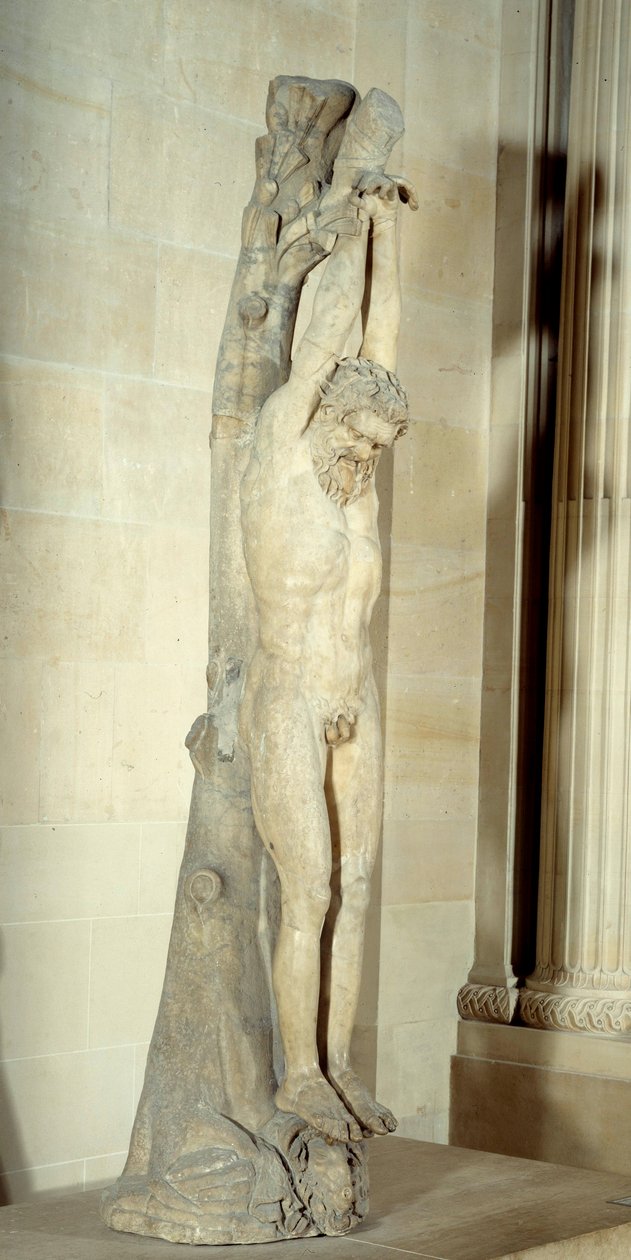 Marsyasova muka visící z kmene borovice. Mramorová socha z konce 3.-začátek 2. století před naším letopočtem. Ne 2,5 m Paříž, Musee du Louvre od Roman