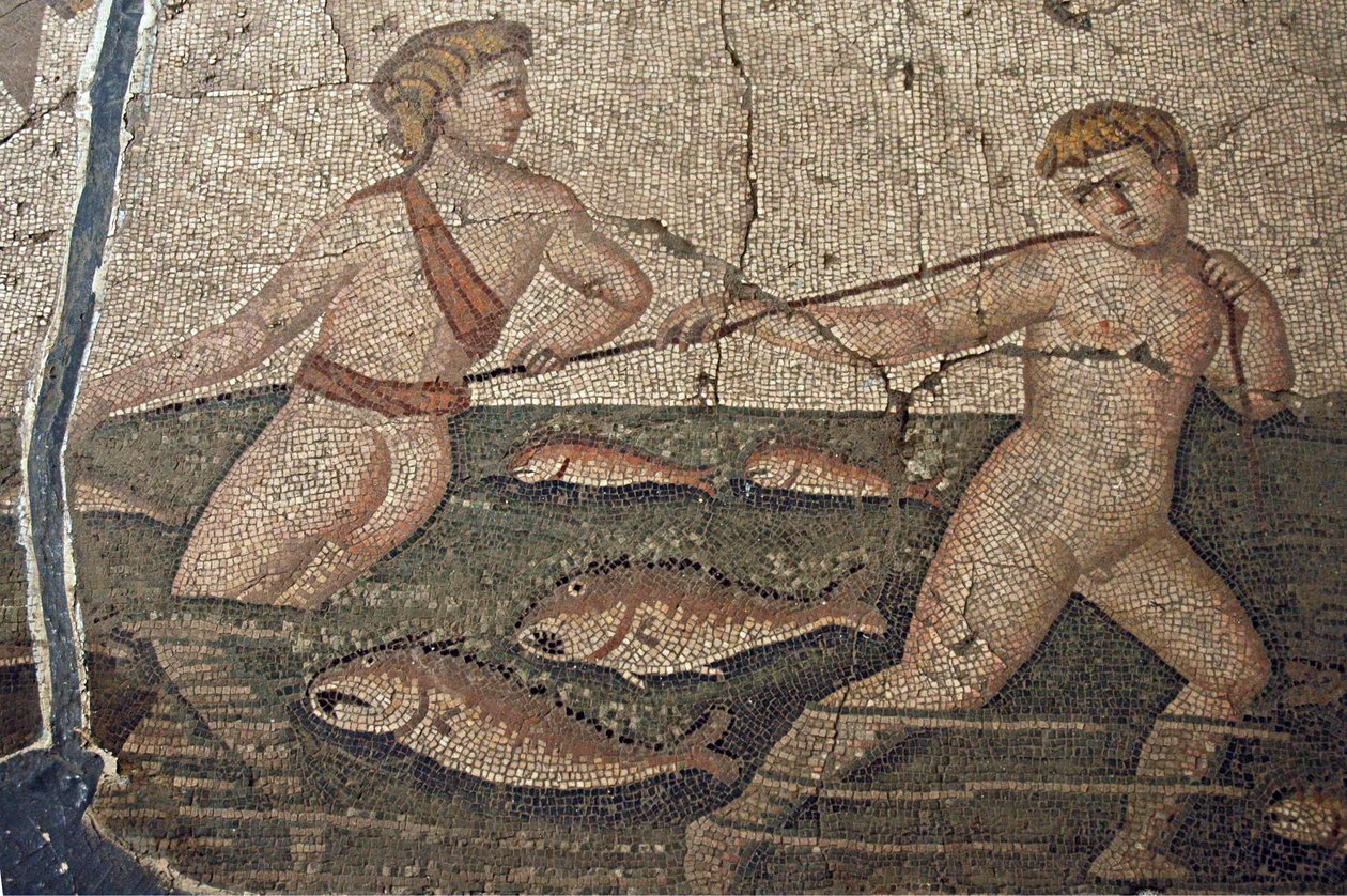 Nahí rybáři z mozaiky Thalassa the Sea, z Harbiye, Hatay (mozaika) od Roman