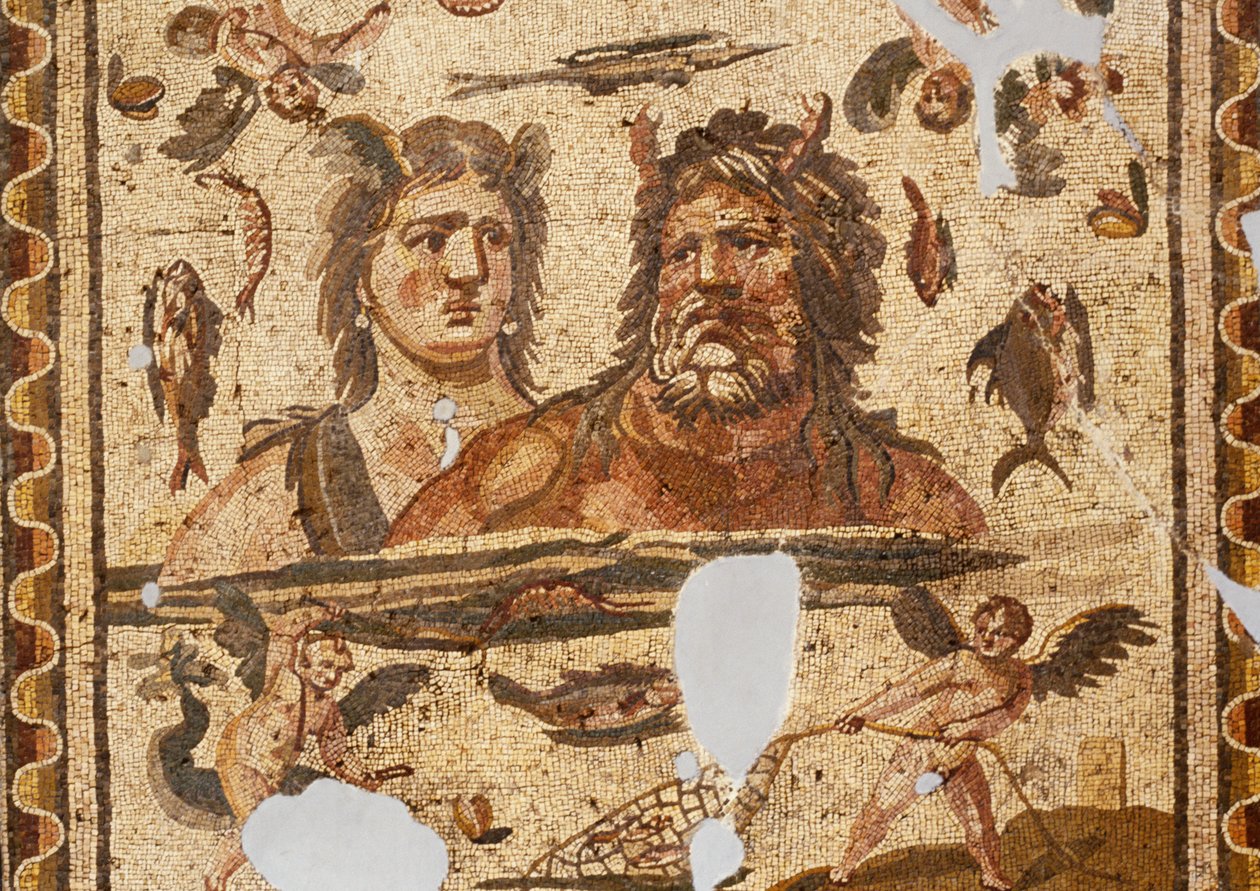 Oceanus a Tethys, Mozaika ze starověkého Daphne, Harbiye, Turecko. Římská civilizace, 4. století našeho letopočtu od Roman