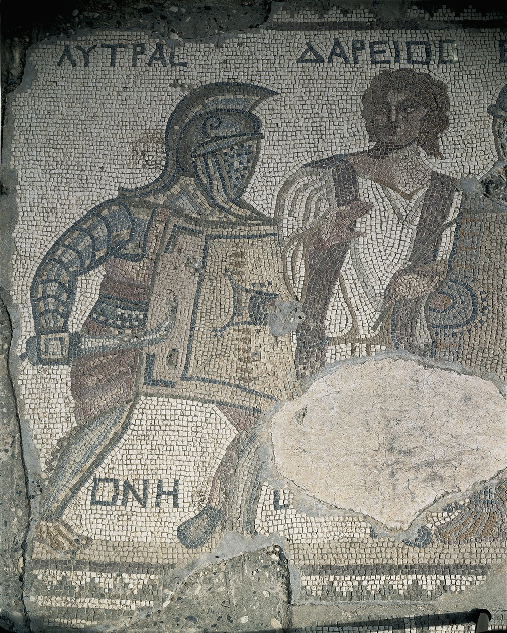 Obraz dvou gladiátorů na mozaikové stěně, Kourion, Limassol, Kypr od Roman