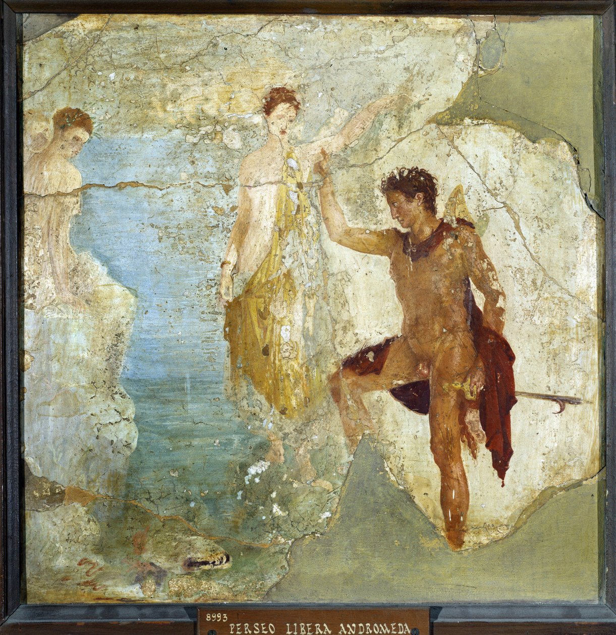 Perseus osvobozující Andromedu. Freska 37,5x37,5cm. Pochází z Domu pěti kostlivců (Casa dei cinque Skeletri) v Pompejích. sd. Národní archeologické muzeum, Neapol (Musee archeologique de Naples). © Raffael / Leemage od Roman