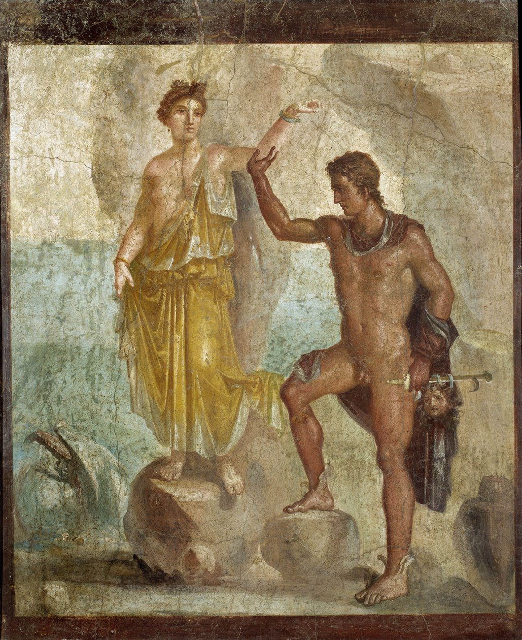 Persee osvobozený Andromede. Freska 98x120 cm. Provenant de la Maison des Dioscures (Dům Dioscurů) v Pompejích. 300 ap JC. Národní archeologické muzeum, Neapol (Musee archeologique de Naples). © Raffael / Leemage od Roman