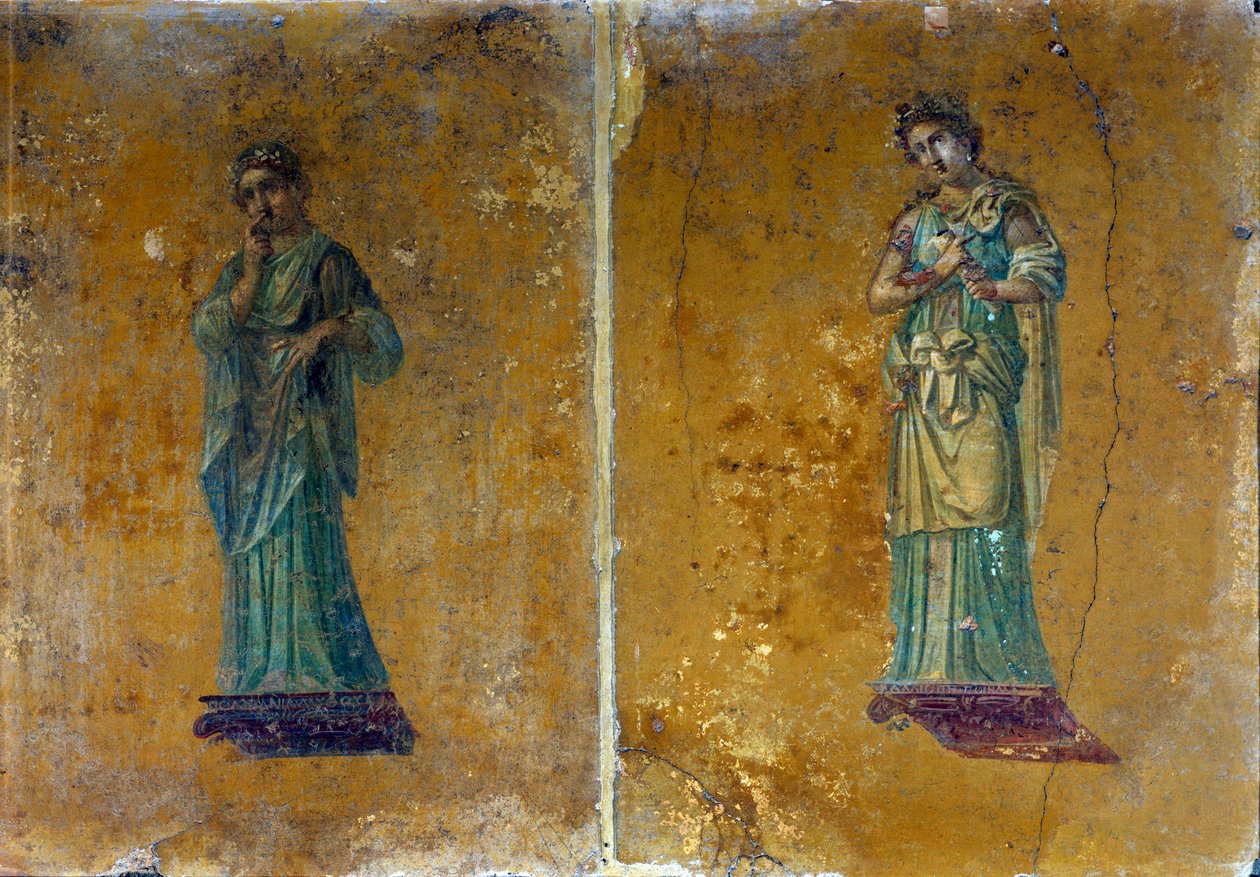 Portréty dvou múz: Polymnie a Calliope. Fresky z Pompejí od Roman