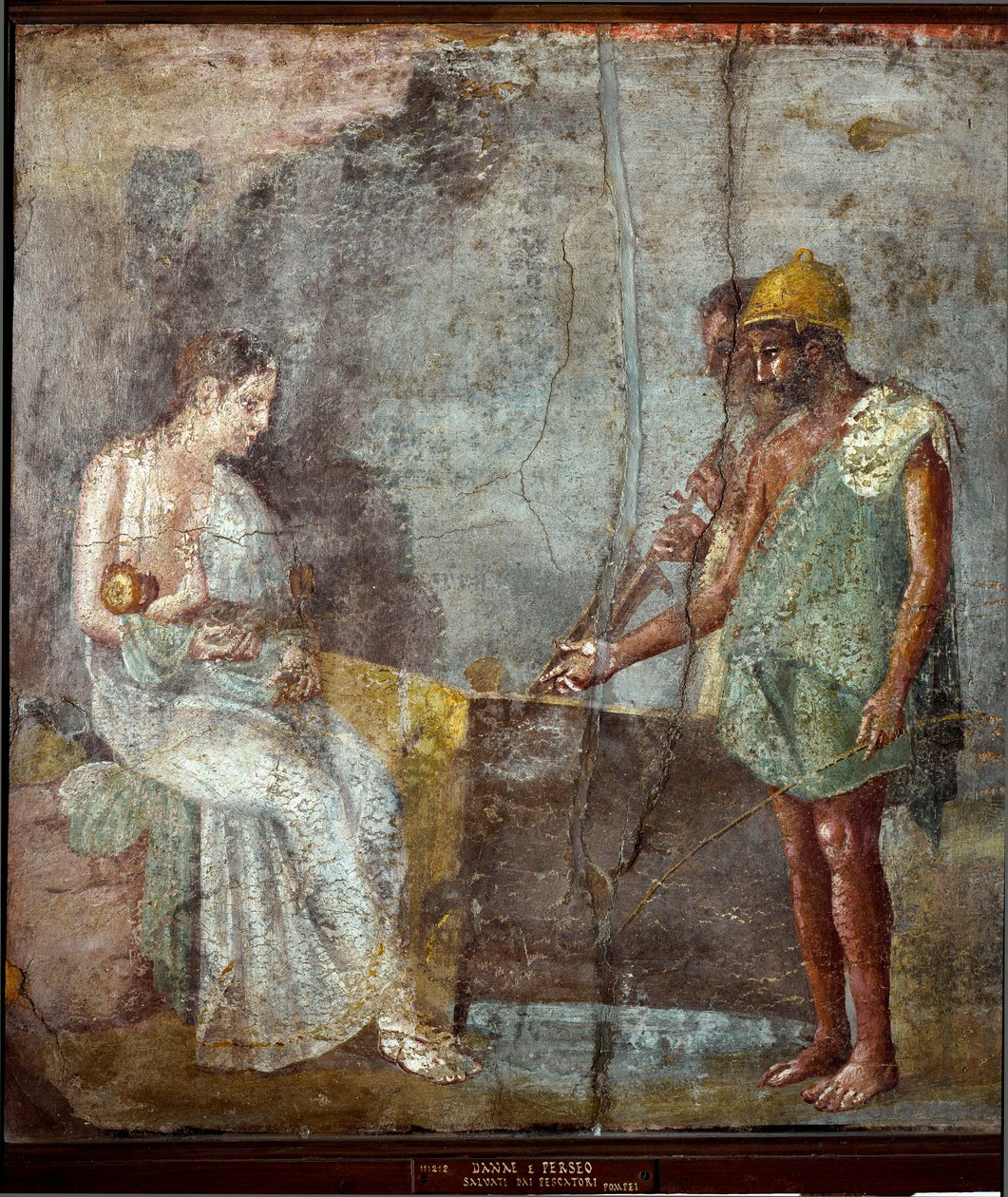 Římské umění: “” Danae a jeho syn Persee jsou nalezeni rybáři na pláži Seriphe””” Freska z Pompejí. 3. styl. Ztlumit. 67x63 cm Museo Archeologico Nazionale, Neapol od Roman