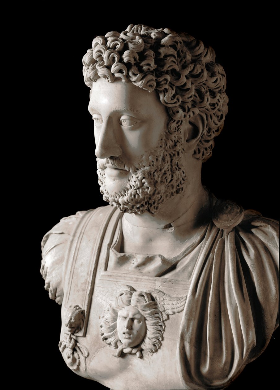 Římské umění: “” Římský císař Commodus (161-192)”” Mramorová busta – Musei Capitolini Řím – Busta císaře Commoda (161–192) – Mramorová socha – Musei Capitolini, Řím, Itálie od Roman