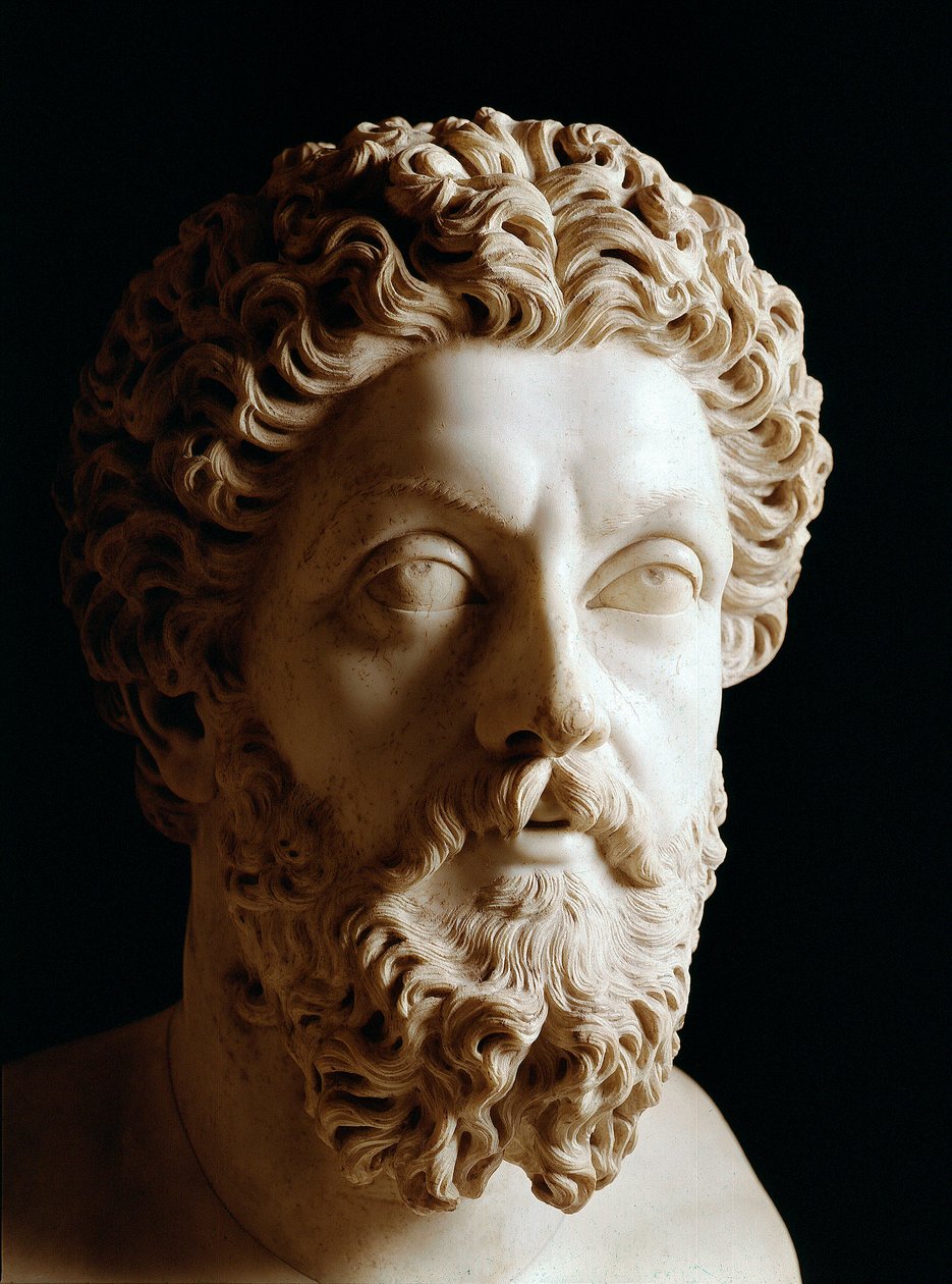 Římské umění: hlava římského císaře Marca Aurela (120-180 n. l.) - Mramorová socha od Roman